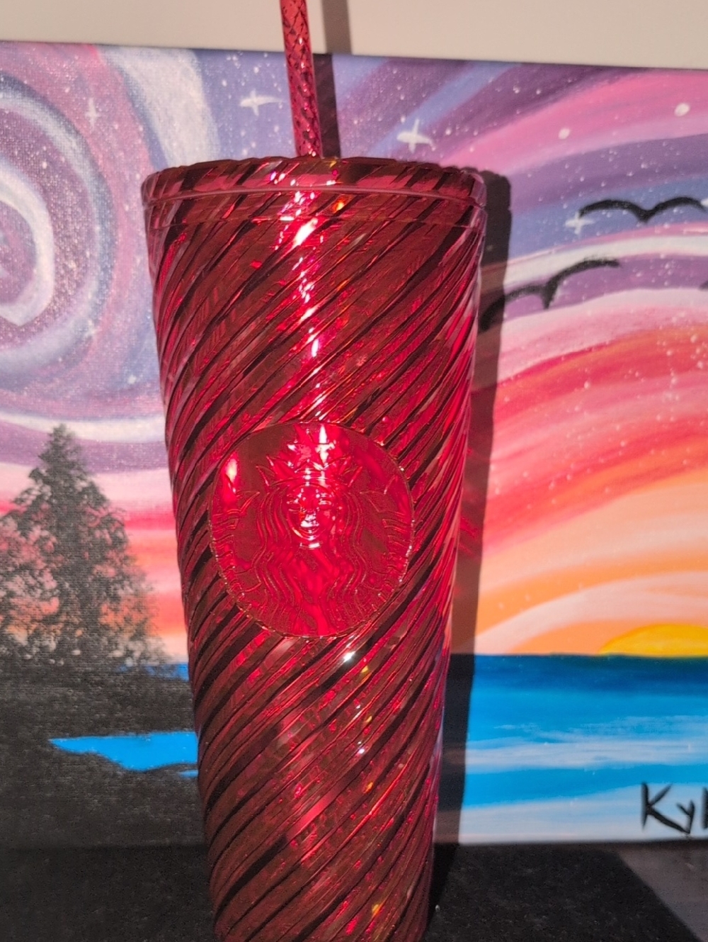 Starbucks Shiny Red Swirl Cold Cup with Straw